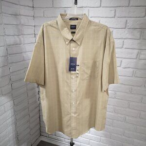 NWT Arrow Men's Size XXL Tan, White, & Grey Plaid Wrinkle Free Shirt